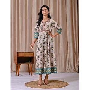 Vestido de algodón gris con estampado Butta Block, estilo bohemio casual, largo hasta el suelo, con botones, elegante para mujer, ODM 5XL, transpirable, cintura natural - Product Image 4