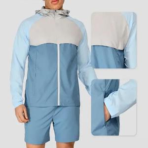 Conjunto de dos piezas de chándal de nailon con estampado de logotipo bordado personalizado, chándal cortavientos, conjunto corto de chaqueta con capucha de bloque de color - Product Image 4