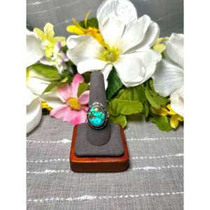 Anillo de Plata de Ley y Turquesa Natural de la Montaña Sonora, Hecho por Artesanos Navajo, Talla 9.75, Engaste de Bisel, Regalo - Product Image 1