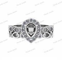 Bague en argent sterling plaqué or 18 carats Semi Mount Trendy DIY Base Setting Bezel Stone Inlay avec 6*8mm Pear Empty Blank Mountain