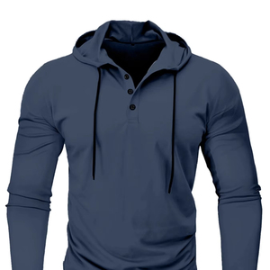 Sweat à capuche Slim Fit pour hommes, sports de plein air, sweat-shirt décontracté à manches longues, respirant, avec capuche à cordon de serrage et design de t-shirt - Product Image 3