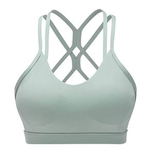 Adjustable cross back sports bra, padded seamless gym bra, breathable yoga <b>top</b>, high support workout activewear. - Product Image 4