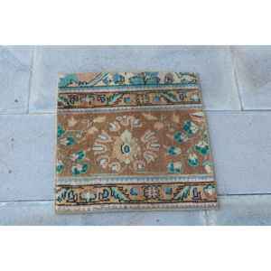 Tapis turc 1,6 x 1,6 pieds, tapis en laine vintage à motifs floraux marron - Product Image 4