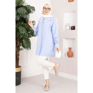เสื้อคลุมฮิญาบปักลายสไตล์เรียบร้อย สีฟ้าอ่อน - Product Image 5