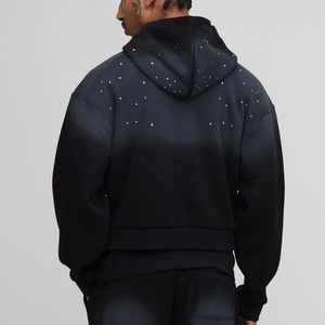 Sweat à capuche homme personnalisé en coton 100% anti-plis, coupe oversize, épais, délavé à l'acide, style vintage streetwear, orné de strass étincelants - Product Image 3