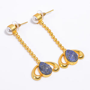 Pendiente de latón 14K chapado en oro joyería de moda para mujer, exportador de joyería de piedras preciosas de latón hecho a mano, joyería de latón antiguo - Product Image 1