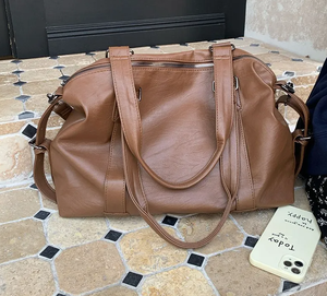 Premium <b>Women's</b> Large Water-Resistant <b>Laptop</b> Tote <b>Bag</b> Genuine Leather Plaid Lining Embroidery Tassel Dark Brown Office Zipper - Product Image 5