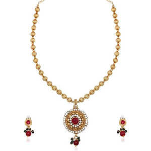 Kriaa 1104540 Juego de Collar de Aleación de Zinc Color Granate con Baño de Oro y Piedras Austriacas, Joyería de Moda - Product Image 1