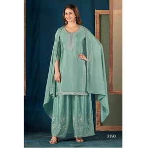 Travail de broderie Chinon lourd de style traditionnel vêtements indiens et pakistanais nouveau bas intérieur et fabrication Dupatta - Product Image 1