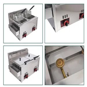 10L + 10L Dubbele-Tank Tafel Top Friteuse Gas Commerciële Keuken Apparatuur Gas Friteuse Chips Friteuse Machine