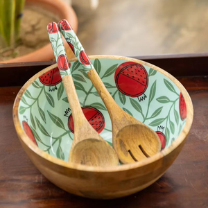 Venta al por mayor rústico hecho a mano Chambal ensaladera con cucharas para servir, regalo para ella, decoración de cocina - Product Image 1