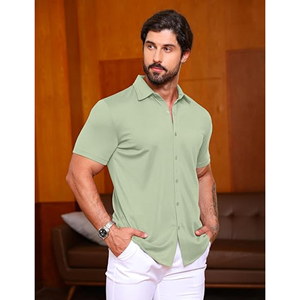 Camisa de trabajo de sarga de media manga para hombre, cierre de botón, diseño informal de negocios transpirable, bordado personalizado para uniformes de oficina a granel - Product Image 4