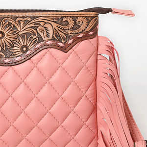 Handmade Quilted Leather Fringe Crossbody Bag Tooled Floral <b>Top</b> Western Boho Shoulder Purse Vintage <b>Women</b> Summer Lightweight - Product Image 4