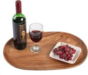 Plateau ovale en acacia de 18 pouces, plateaux rectangulaires en bois de section extra large pour les collations alimentaires au fromage et aux fruits - Product Image 5