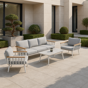 Ensemble <span class=keywords><strong>de</strong></span> canapé d'extérieur moderne en aluminium résistant aux intempéries avec coussins en oléfine, <span class=keywords><strong>salon</strong></span> <span class=keywords><strong>de</strong></span> <span class=keywords><strong>jardin</strong></span> 3 places pour villa, cour et terrasse - Product Image 5