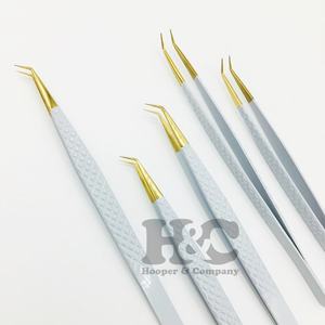 Pinzas de volumen de Punta dorada para extensiones de pestañas Oferta de logotipo personalizado Pinzas de pestañas de visón en material de acero inoxidable - Product Image 1