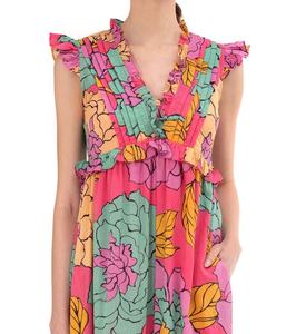 Vestido Casual de Verano Bohemio con Estampado Floral, de Gasa, Sin Mangas, Corte A, con Cuello con Volantes, Cintura Imperio y Largo hasta el Suelo - Product Image 2