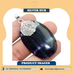 จี้เงินสเตอร์ลิงรูปวงรีทำด้วยมือจี้925อัญมณีฟลูออไรต์ทรงวงรีใหม่ล่าสุดขายดี - Product Image 4