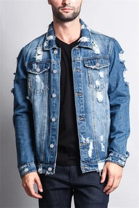 Nouvelle mode hommes trous cassés Denim veste rue décontracté mâle jeunesse simple boutonnage épissage poche à manches longues Slim Fit manteau - Product Image 3