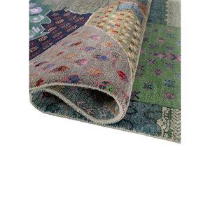 Tapis de luxe Manchaha vert noué à la main en laine, soie de bambou et jute, motif floral, style moderne, lavable pour adolescents - Les-2857 - Product Image 2