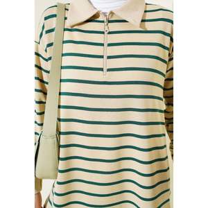 Tunique à col chemise zippé, coupe droite, émeraude TR, taille L - Product Image 3