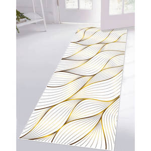 Alfombra Dorada a Rayas, Alfombra Dorada y Blanca, Alfombra Estampada, Alfombra de Chenilla - Product Image 1