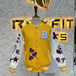 Top Vente Votre Propre Logo Brodé Laine et Soie Veste Homme avec Fermeture Bouton Couvert versity vestes Lettermen vestes - Product Image 1