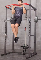 Jaula de Potencia Multifuncional de Metal Ajustable con Rack para Sentadillas, Barra de Dominadas, Estación de Fondos y Agarre para Remo, Máquina Multipower para Gimnasio en Casa