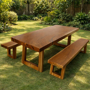 Juego de Comedor de Madera de Suar de Lujo de la Mejor Calidad, Mesa Minimalista con 2 Bancos Largos para Hoteles Comerciales y Áreas de Comedor Familiares - Product Image 2