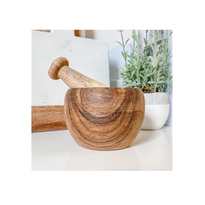 Ensemble mortier et pilon en bois naturel faits à la main broyeur d'épices traditionnel en bois broyeur à base de plantes outil de cuisine pour un usage domestique - Product Image 2