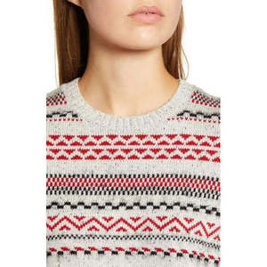 Pull décontracté à rayures Fair Isle pour femme de la marque Lucky Brand, respirant, mélange de coton et de laine, cardigan gris d'hiver - Taille M - Product Image 2