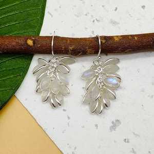Boho-Elegant 925 Silver Moonstone <b>Drop</b> Earrings Handcrafted Artisan Designer Jewelry for Wedding Party or Gift - Product Image 2