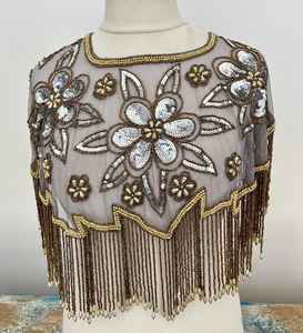 Élégante robe de soirée à franges en perles brodées antistatique avec cape perlée, style enveloppant - Product Image 2