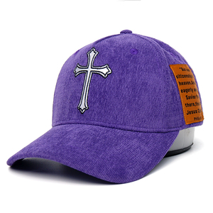 Casquette de Baseball en Cuir Vintage Violet Chapeau Lettre Logo Personnalisé Casquette de Baseball Brodée en Velours Côtelé - Product Image 1