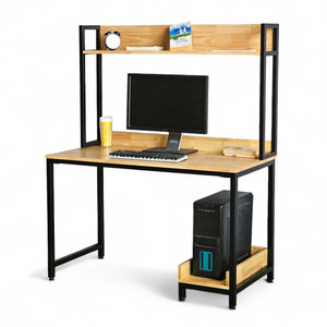 Rubber Wood & Iron Frame <b>Computer</b> <b>Desk</b> with Integrated Bookshelf (120x60x150cm) - Product Image 1