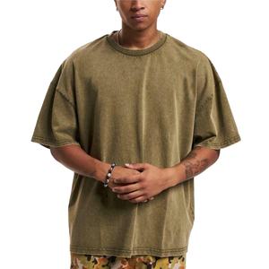 2025 venta al por mayor 100% algodón hombres verano transpirable Oversize camisetas Logotipo de impresión personalizada ácido lavado gota hombro camiseta para hombre - Product Image 1