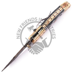 Cuchillo plegable hecho a mano de acero de Damasco con mango de madera Premium para caza OEM personalizable - Product Image 5