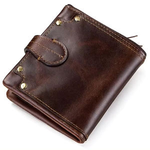 <b>Men's</b> High Quality Genuine Full Grain <b>Leather</b> Short Wallet Luxury Logo Zipper Vintage Striped Design Handmade Premium Longevity - Product Image 5