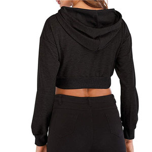 Jersey de algodón con logotipo personalizado para mujer, Top corto con capucha, ropa de calle, estilo informal, Sudadera con capucha para mujer - Product Image 4