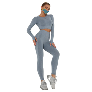 Femmes taille haute course Legging Spandex pantalon ensemble couleur personnalisée à manches longues haut court prix de gros couleur personnalisée - Product Image 4