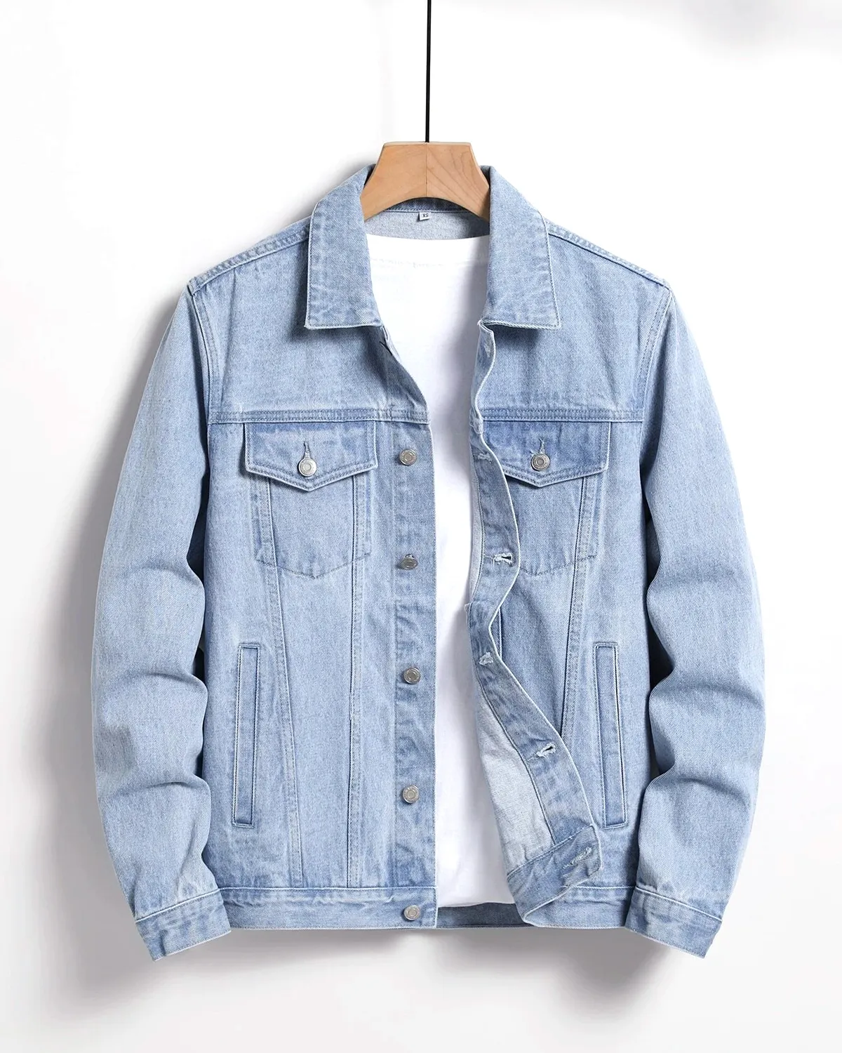 Yeni varış moda Streetwear Denim ceket yüksek kalite özel tasarım erkekler yırtık düğme ön Denim kot ceket özel logo