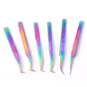 Pinzas de extensión de pestañas de acero inoxidable con revestimiento de color arcoíris y logotipo personalizado, Punta puntiaguda para pestañas postizas - Product Image 2