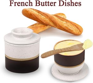 Pot <span class=keywords><strong>à</strong></span> beurre en céramique pour comptoir avec ligne d'<span class=keywords><strong>eau</strong></span> Rétro Porcelaine Français Gardien de beurre Plats - Product Image 4