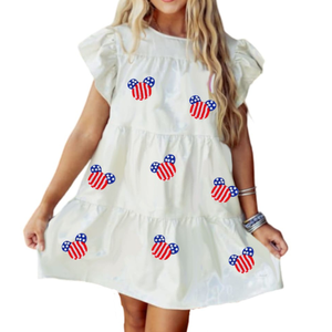 Buy Trending Custom Glace Cotton Casual <b>Dress</b> USA Flag Color-themed Beaded Patches Women Wear National Day Outfits Patriotic - Product Image 5
