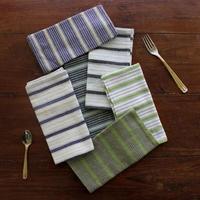 ITHL Serviettes en coton à motif rayé vert écologique faites à la main pour les mariages réunions de famille lavables pour les restaurants