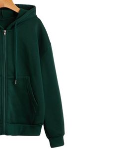 Sudadera con Capucha Verde Oscuro con Cierre y Bolsillos Tipo Canguro, Ropa Casual Urbana Unisex, Chaqueta de Forro Polar Cálida, Cómoda y Suave - Product Image 3