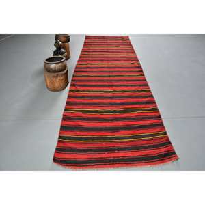 Alfombra turca clásica Vintage de área grande de 36x102 pies, diseño de retazos rojo y negro, Material de algas marinas de lana, látex para habitación de pasillo - Product Image 1