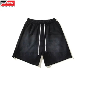 Shorts Bermuda en coton noir pour homme, taille élastique, couleur unie, cordon de serrage, vêtements d'été décontractés - Product Image 2