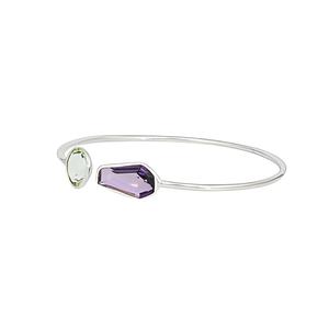 Bracelet manchette ajustable pour femme en argent sterling 925, plaqué or, style ethnique minimaliste, serti de fines améthystes en forme de cercueil - Product Image 1