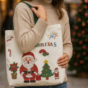 กระเป๋าผ้าแคนวาส ทนทาน สวยงาม ปักลายได้ตามต้องการ ปิดด้วยซิป แฟชั่นสำหรับผู้หญิง กระเป๋าคริสต์มาส สีสันสดใส หลายสไตล์ ผลิตในอินเดีย - Product Image 1